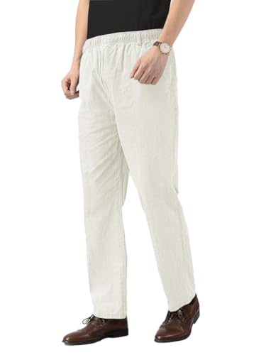 Men's Linen Pants | Elastic Waist Pants | Casual Trousers for Men | Straight Fit | Everyday Casual Pant | Perfect for Beach, Resort, Lounge & Vacation