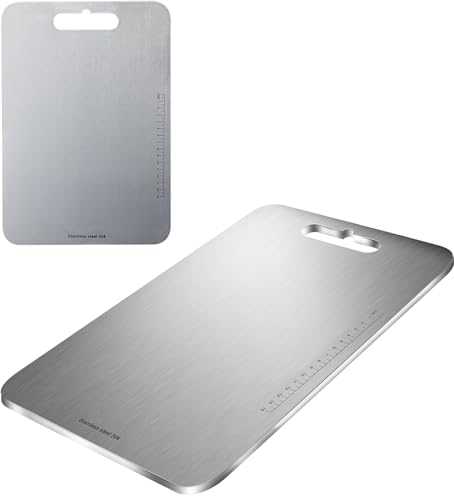 Stainless Steel Cutting Board Titanium Chopping Boards for Kitchen SUS 304 Large Chopper for Meat Dishwasher Safe with Handle & Scale Easy Clean ستانلس ستيل تقطيع Solid Cookware (36*25*0.2 cm)