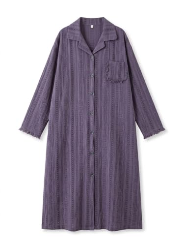 Chemise de nuit grande taille en coton floral avec revers boutonné pour femme