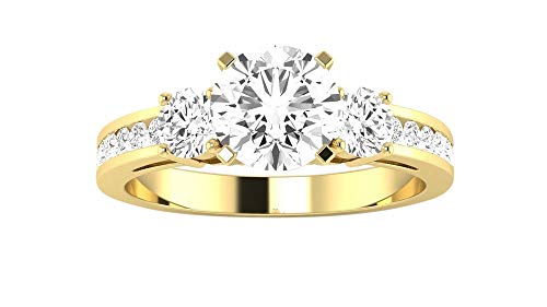 14K White Gold 1.1 CTW Round Cut Channel Set 3 Three Stone Diamond Engagement Ring, H-I Color I2 Clarity, 0.5 Ct Center