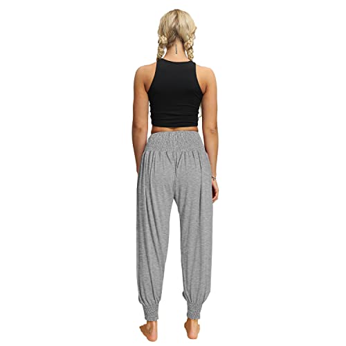 Azuki Calça harem feminina com cintura elástica casual solta sólida para ioga, Cinza claro, X-Small
