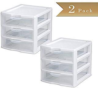 TrueCraftware (Set of 2 Stackable Mini 3-Drawer Storage Units - White Frames with Clear Drawers - 8-1/2