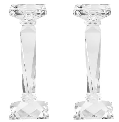 Lot de 2 bougeoirs élégants fabriqués à la main en cristal transparent – Chandeliers coniques et piliers en cristal transparent, parfaits pour les mariages, les...
