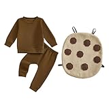 Haomibacu Toddler Baby Boy Biscuit Clothes Long Sleeve Sweatshirt Elastic Waist Pants 3 Pcs Set Cute Newborn Baby Outfits Infant Fall Winter Outfit (Coffee, 12-18 Months)