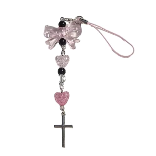 Heart Cross Bead Charm Pendant Chain Phone Straps Pocket Keychain Strap