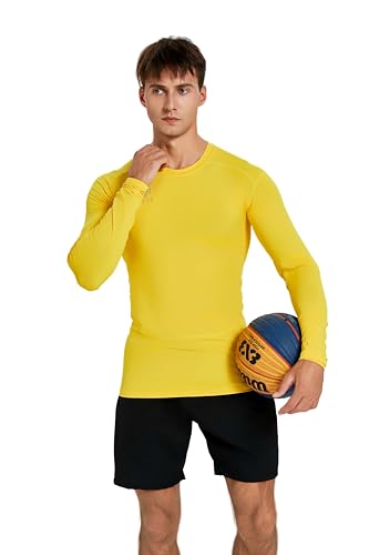 vf VFIT Camiseta compresión Hombre Manga Larga Termica Deportiva Fitness Running Transpirable Secado Rapido Gym Tejido elástico Ajustado Entrenamiento Futbol Baloncesto Crossfit（Amarillo,L）