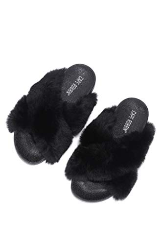Cape Robbin Grande Furry Faux Fur Slides Slippers for Women, Cozy Fluffy House Slippers2