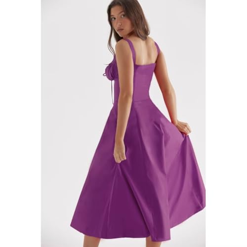 Image of Floral Corset Midi Dress Square Neck A Line Dress with Slit | Square neck floral midi dress with front tie bust wide straps A-line skirt side slit and lightweight fabric