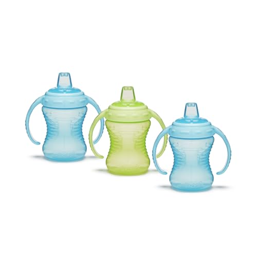 Munchkin Mighty Grip Vasos Entrenadores | Botella Entrenadora para Bebés y Niños | A Prueba de Fugas | Vaso de Aprendizaje desde los 6+ Meses | 236 ml| Paquete de 3 | Azul y Verde