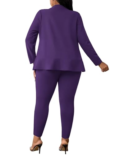 Aro Lora Womens Plus Size 2 Piece Outfits Pantsuits Long Sleeve Ruffle Irregular Hem Open Front Blazer Pant Set4