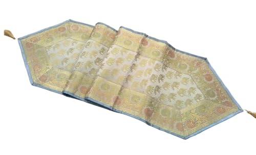 Image of Diwali Room Decor Silk Table Runner Placemats Tea Coaster Set for Living Room 4 to 6 Seater Dinning Table Table Mat Set Centre Table Top Decor Pack of 13 Pcs (Grey)