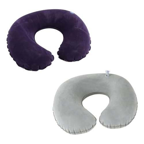 2 Almohada de Viaje Inflable en Forma de U, Cojin Cuello Viaje y Ergonómica Lavable ,Cómodo Soporte Cervical con Funda de Terciopelo Suave, Fácil de Limpiar, Ideal para Avión, Coche y Tren, Grey+azul