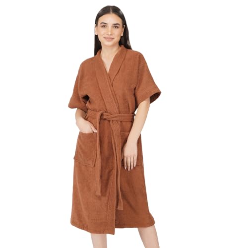 Rangoli Noble Cotton Microfibre Bathrobes For Women, 400 GSM | Ultra-soft, Lightweight & Highly Absorbent Luxurious Bath Gown/Bath Robe| Brown, XL