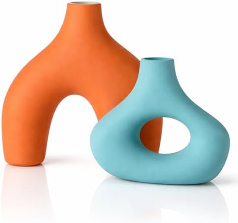 Patelai Set of 2 Mid Century Modern Decor Ceramic Donut Vases, ...