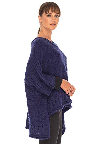 Image of SHU-SHI Womens Oversized Cable Knit Sweater Cowl Neck Sleeved Poncho Topper Boho Casual