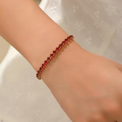 Tennis Bracelet for Women 5.9-7.9 Inch,18K Gold Plated 4mm CZ, Adjustable Half CZ Half Paperclip Chain Link Bracelet,Rainbow Cubic Zirconia Trendy Boho Jewelry3