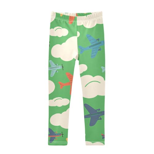 Colored Airplanes Pattern Clouds Girls Leggings Stretchy Dance Pants for Kids