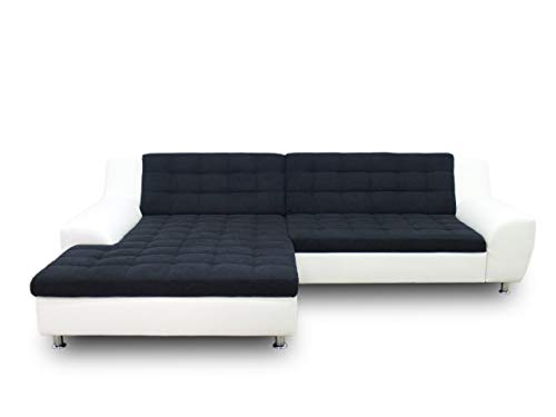 DOMO. collection Ecksofa Morton, Couch in L-Form, Longchair Links, Kunstleder, 304 x 200 x 84 cm (BxTxH), schwarz-weiß