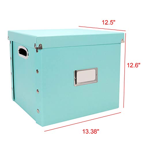 Image of Snap-N-Store Vinyl Record Storage Box - 12 inch - 1 Pack- Crate Holds up to 75 Vinyl Albums - Mint | Collapsible LP holder with lid, snaps together for easy assembly, stylish record organizer for shelf display