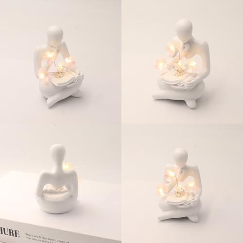 Estatua decorativa de lectora con luz LED y base de resina miniatura 3