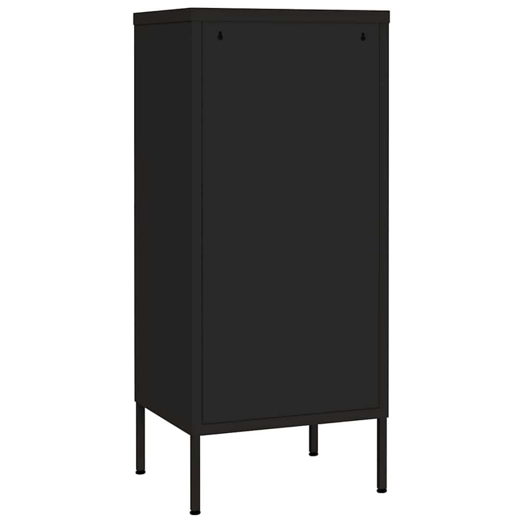 Szafka magazynowa czarna ze stali, 42,5 x 35 x 101,5 cm, z 2 wkładanymi półkami i poziomownikami, zamykana, do domu, biura, piwnicy, garażu, korytarza, warsztatu, miejsca do przechowywania i