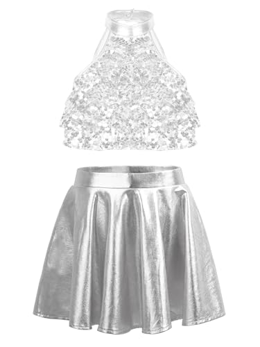 Jupes pour jeunes filles pour danse latine anti irritation patinage tango argent