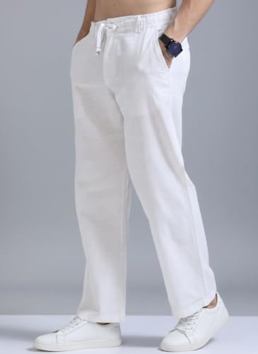 Buy WESOFINT Men's Linen Relaxed Fit Trousers | Casual Summer Pants for Men | Lightweight Comfortable Relaxed Fit Trousers | Stylish Everyday Wear (in, Numeric, 30, White) at Amazon.in - Image 3