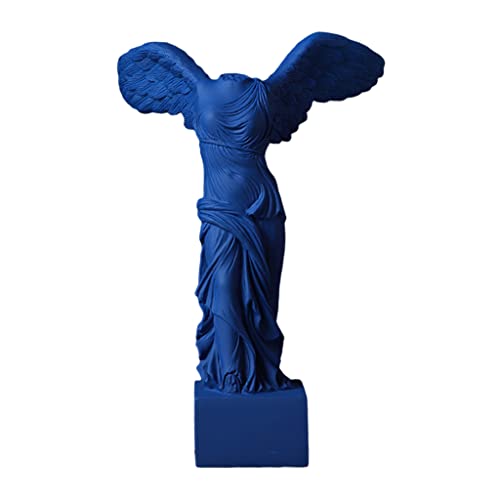 perfk Victoire Ailée Romaine de Samothrace Statue de Grecque Figure Blanche Sculpture Présente Main Ruine Polyresin pour La Décoration, Bleu, 16,5x24,5cm