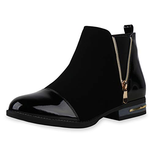 SCARPE VITA Damen Chelsea Boots Leicht Gefütterte Lack Stiefeletten Zipper...