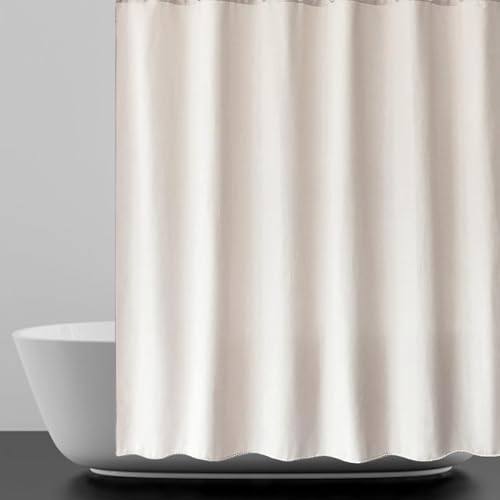 Cortina de Ducha 120 x 140 cm Tela Impermeable Antimoho Secado Rápido Lavable Cortina Baño Impermeable Lavables con Anillas para Bañera y Ducha, Blanquecino