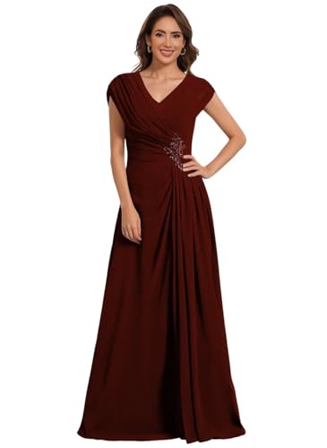 Clothfun Simple V Neck Mother of The Bride Dresses Lace Appliques Chiffon Sleeveless Mother of The Groom Dress CY217