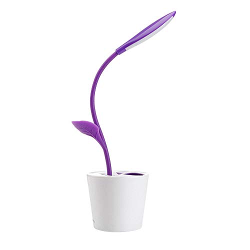 Lampes de table LED, Lampe de bureau en forme de germes de haricots, 1W USB 3 modes d'éclairage, de table, de lecture, luminosité ajustable tactile, Protection de Yeux, Lampes de chevet (Violet)