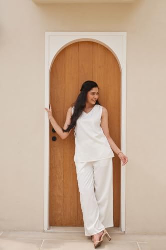 Image of SAADAA Palazzo Pants for Women Half-Elasticated Waistband | Palazzo for Women in Soft Viscose Fabric | Regular Fit with Mid Rise Waist & Deep Pockets | Versatile for Formal & Casual Wear