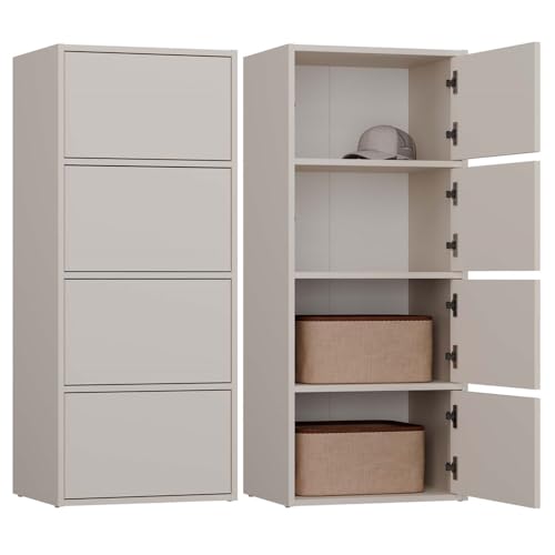 CDF Kommode Schrank Hochschrank mit 4 Türen und Einlegeböden - für Wohnzimmer Schlafzimmer Flur Büro – Grifflose Fronten – Modernes Design und langlebige Ausführung – Kaschmir Beige Alma CDF Kommode Schrank Hochschrank mit 4 Türen und Einlegeböden - für Wohnzimmer Schlafzimmer Flur Büro – Grifflose Fronten – Modernes Design und langlebige Ausführung – Kaschmir Beige Alma