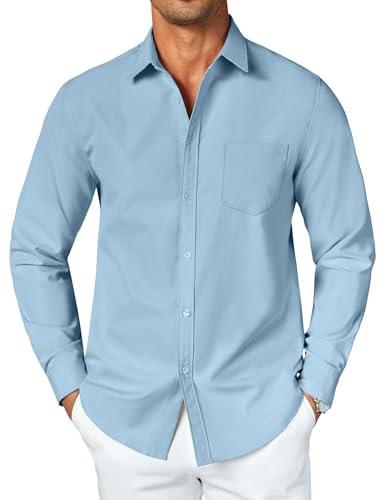 COOFANDY Men's Button Down Long Sleeve Dress Shirt Business Casual Untucked Regular Fit Fashion Button Up Shirts Blue M