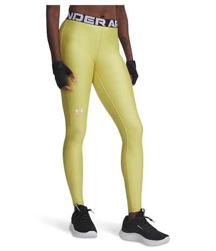 Under Armour, Womens, HeatGear Authentics Leggings, Yellow Shade/White, Large, Regular - image 1