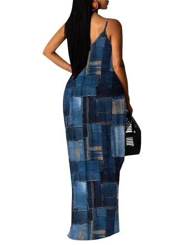 Image of Women's Summer Maxi Dress Spaghetti Strap Floral Boho Beach Long Sundress with Pockets