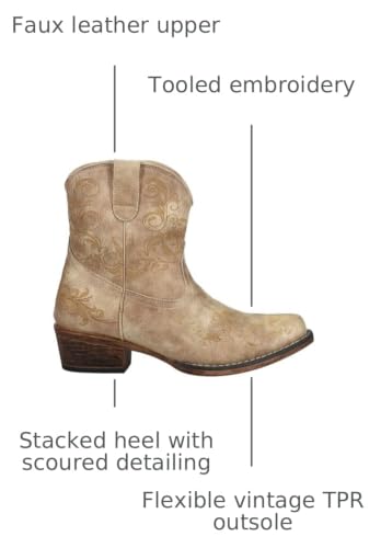 Image of ROPER Womens Short Stuff Embroidery Snip Toe Casual Boots Ankle Low Heel 1-2 inch