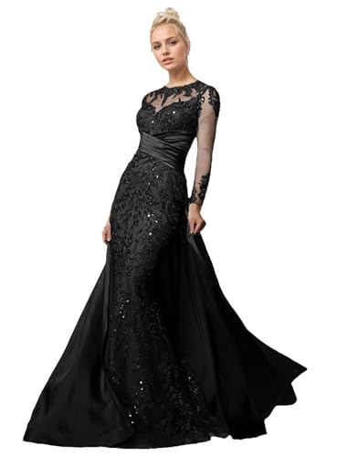 2025 Elegant Mermaid Trumpet Mother of The Bride Dress Scoop Neck Sweep Brush Train Long Sleeves Ruched Evening Dress