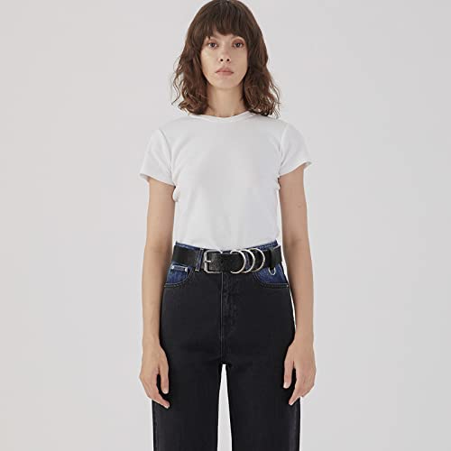 AWAYTR Women Leather Punk Waist Belt - Black PU Leather Adjustable Ladies Belts with Gold and Silver Buckle3