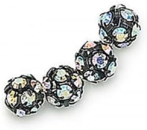 1 pcs Round Rhinestone Bracelet Spacer Charm Beads 12 mm Crystal AB Black BALL-CAB-12B
