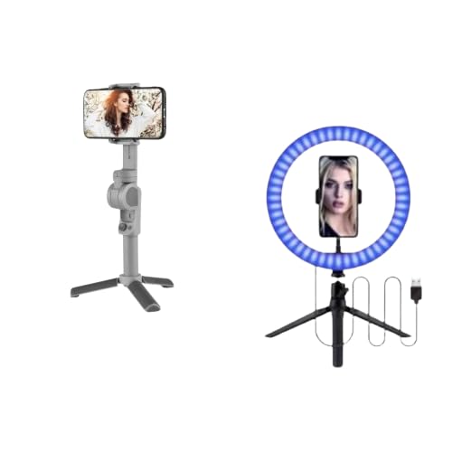 Cospex Auto Setup & Folding | 3-axis Stabilizing | Built-in Tripod | One-Click Flip with RGB LED Selfie Ring Light 26cm Spotlight Fill Light lamp Makeup Ringlight Remote Adjustable Dimmable