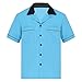 CHICTRY Chemise Bowling Homme Vintage Grande Taille Chemisier 1960 Rockabilly Rétro Haut Col Classique Manches Courtes Blouse Casual Gilet Décontracté Clubwear M-3XL Bleu Clair M