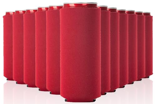 Image of Slim Can Cooler Sleeve 12 Pack - Blank Neoprene Insulated Can Coolers for 12 oz Skinny Beer & Soda Cans - Sublimation Ready Drink Sleeves for Heat Press, Custom Printing & Party Favors (Red)