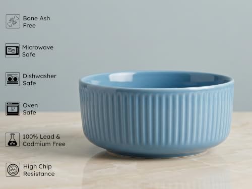 Image of Bodhi House Porcelain Large Serving Deep Bowl Set of 2 for Vegetable, Dal, Fruit, Cereal, Salad, Ramen, Mixing Bowl for Snack, Microwave Safe, Perfect for Dining and Gifting, True Blue | 750 ml
