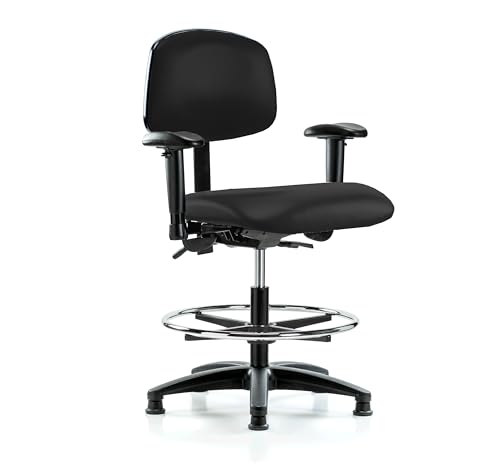 Image of Perch Task Chair with Foot Ring, Glides, 21 inch-28.25 inch, Black Fabric