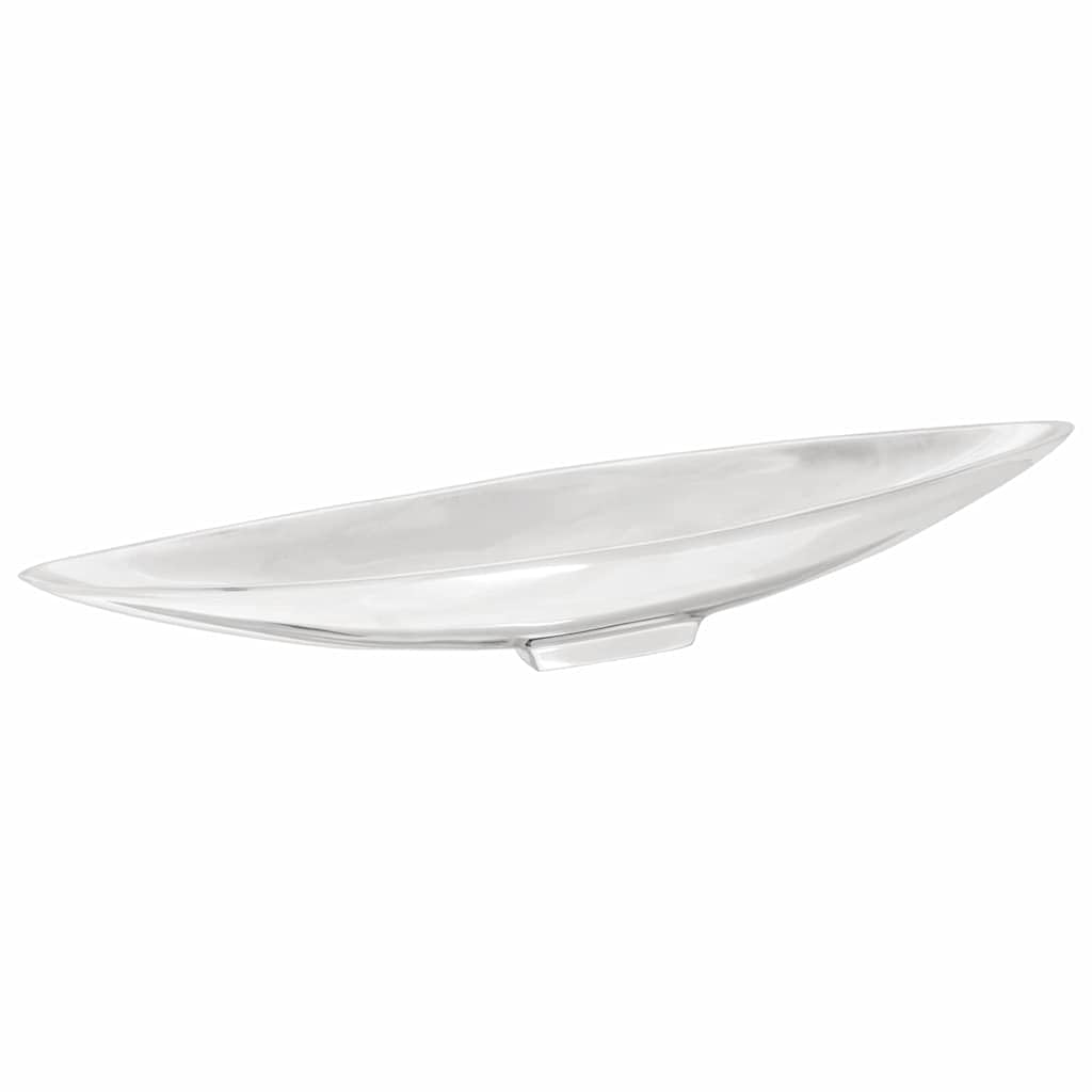Dekoracyjny kosz na owoce z aluminium, srebrny, 53 x 9 x 10 cm, błyszczący z intarsją, idealny do salonu i jadalni, jako stylowy element przyciągający wzrok.