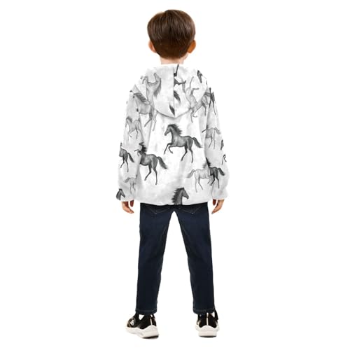 Horse Running Pattern Prints_1 Toddler Fleece Jacket Girl Boys Hooded Fleece Jacket Coat Warm Outwear Zip-up 3-10T4