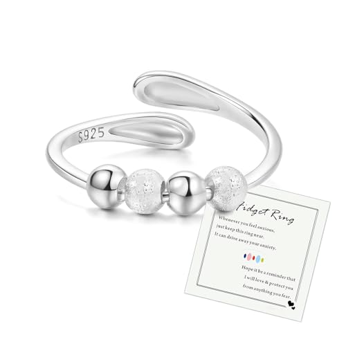 HEEYA Bague Anti Stress Femme en Argent 925 Hypoallergénique - Bague Spinner Réglable avec Perles...
