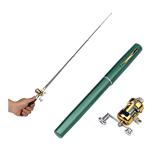 Combo de caña de pescar y carrete telescópica portátil de tamaño de bolsillo color verde